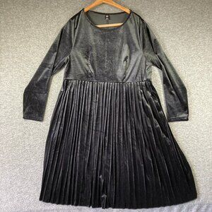 Shein Curve Velvet Velour Babydoll Dress Womens 2XL XXL Black Gathered